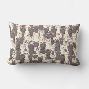 White and gray cats pattern lumbar pillow