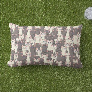 White and gray cats pattern lumbar pillow