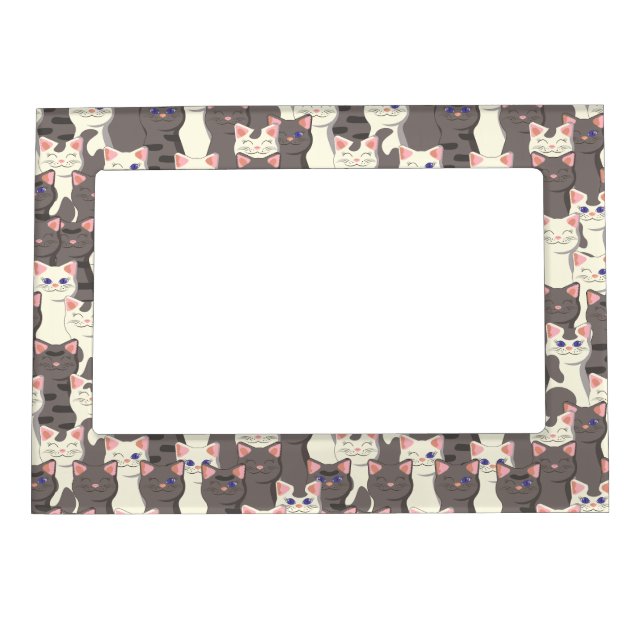 White and gray cats pattern magnetic frame (Front)
