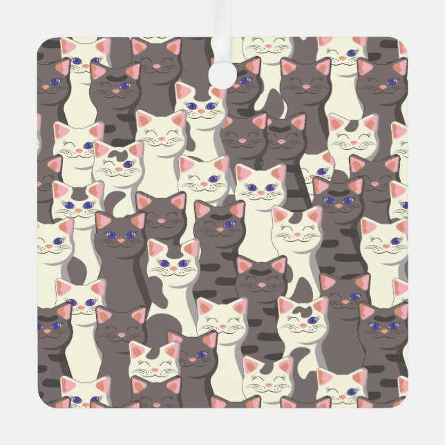 White and gray cats pattern metal ornament (Front)