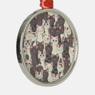 White and gray cats pattern metal ornament