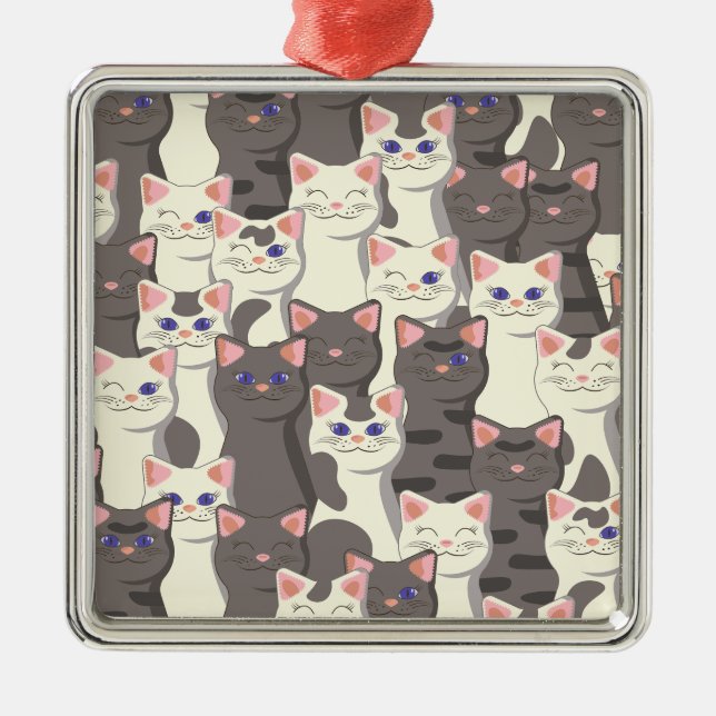 White and gray cats pattern metal ornament (Front)