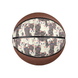 White and gray cats pattern mini basketball