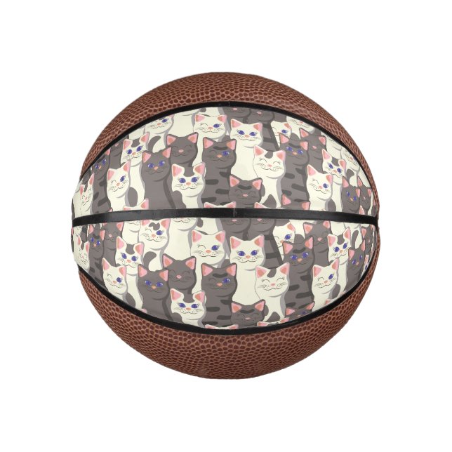 White and gray cats pattern mini basketball (Front)