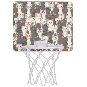 White and gray cats pattern mini basketball hoop