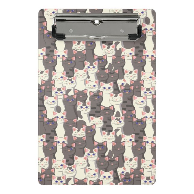 White and gray cats pattern mini clipboard (Front)