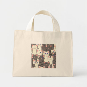 White and gray cats pattern mini tote bag