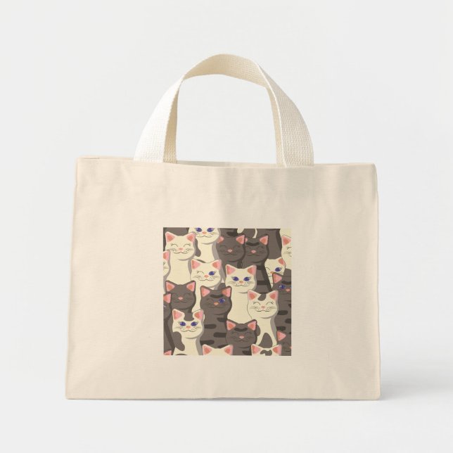 White and gray cats pattern mini tote bag (Front)