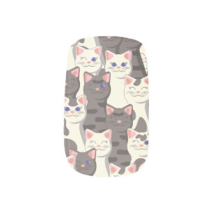 White and gray cats pattern minx nail art