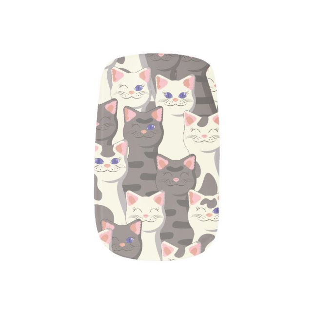 White and gray cats pattern minx nail art (Left Thumb)