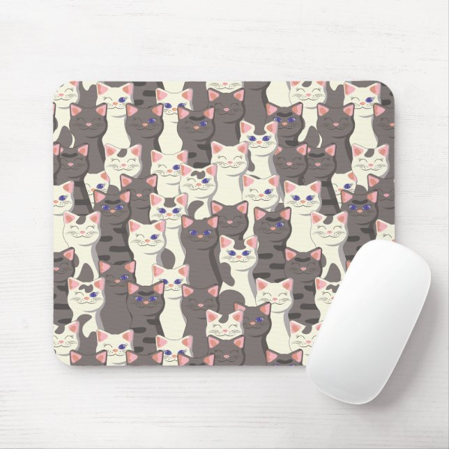 White and gray cats pattern mouse pad (With Mouse)
