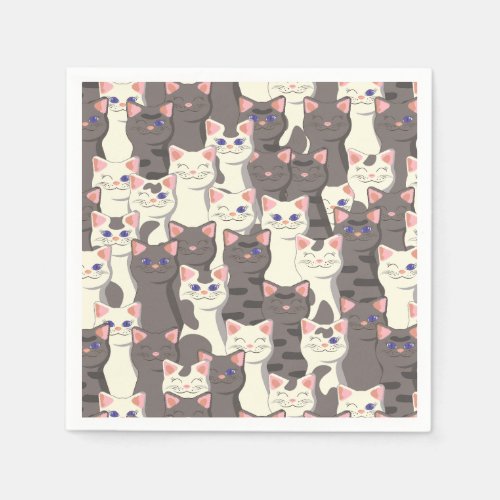 White and gray cats pattern napkins