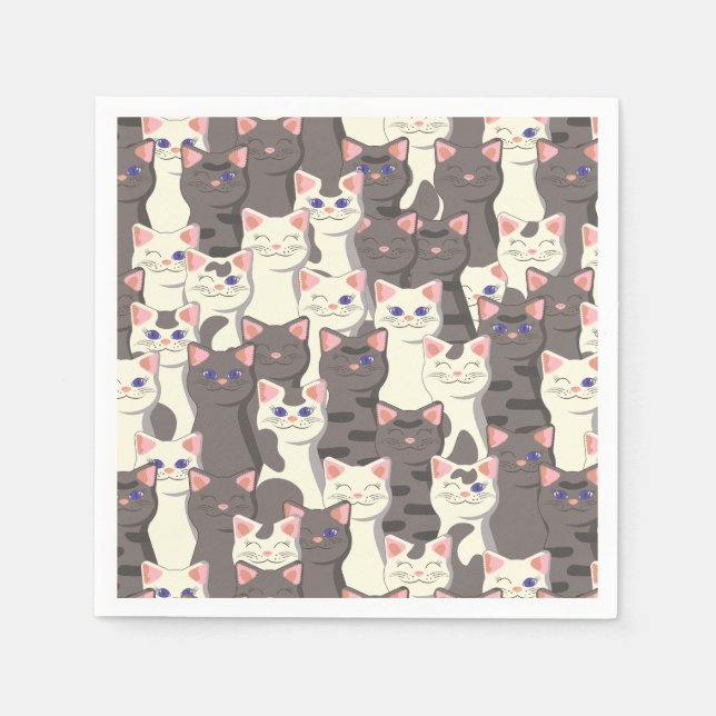 White and gray cats pattern napkins (Front)