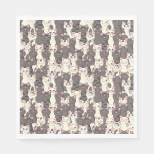 White and gray cats pattern napkins
