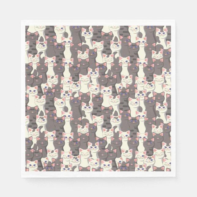 White and gray cats pattern napkins (Front)