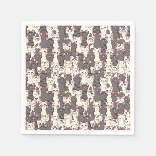 White and gray cats pattern napkins