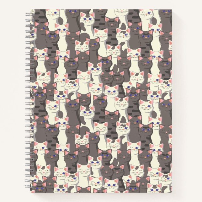 White and gray cats pattern notebook (Front)
