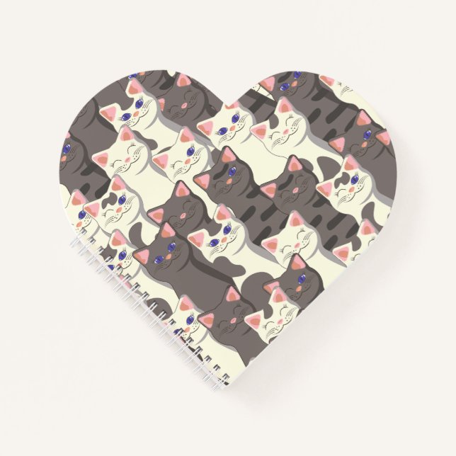White and gray cats pattern notebook (Front)