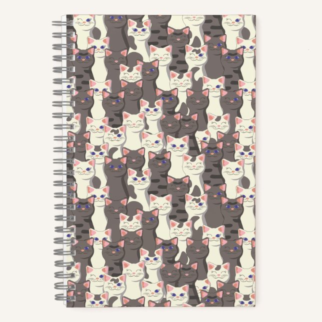 White and gray cats pattern notebook (Front)