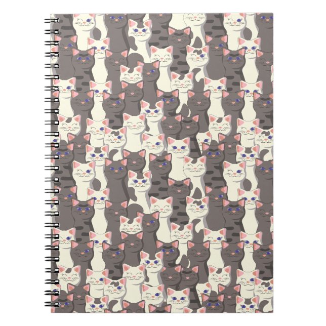 White and gray cats pattern notebook (Front)