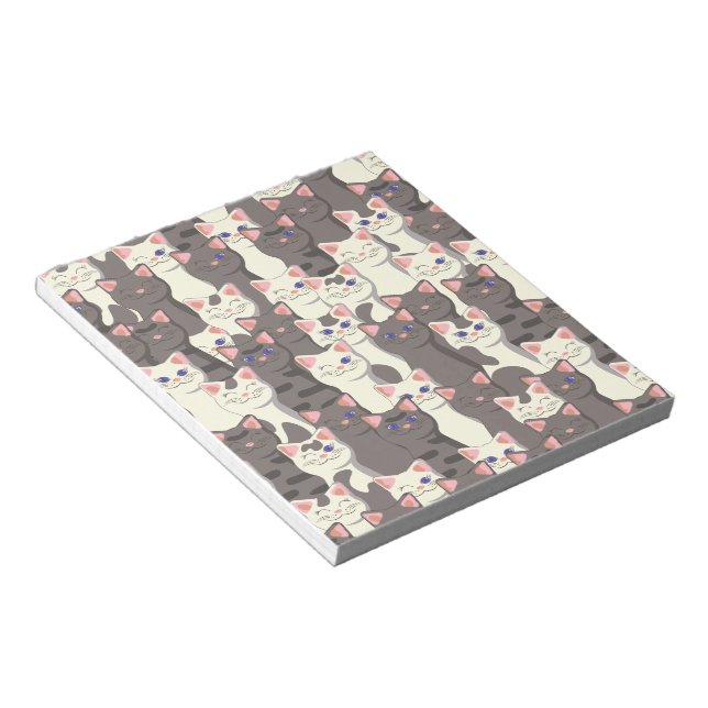 White and gray cats pattern notepad (Angled)