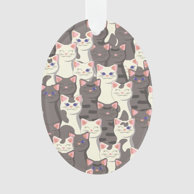 White and gray cats pattern ornament (Front)