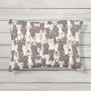 White and gray cats pattern outdoor pillow