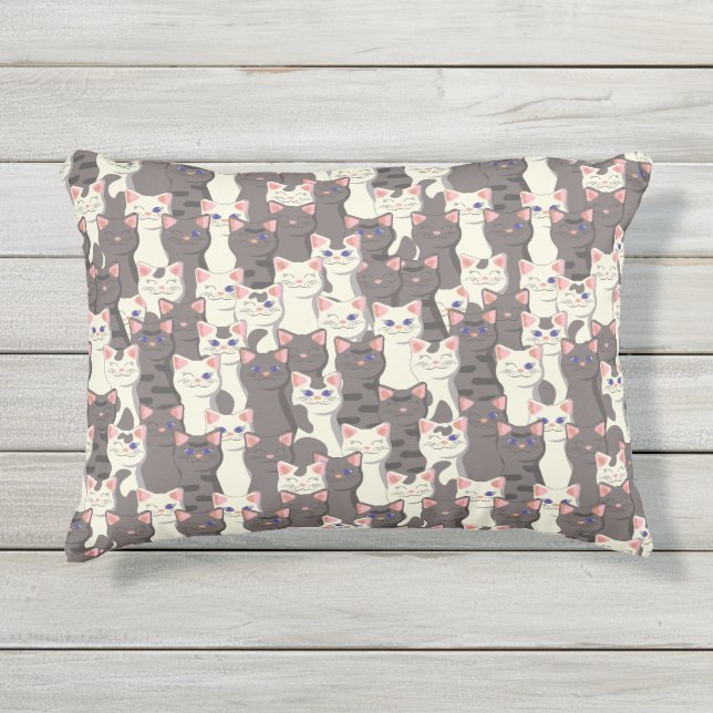 White and gray cats pattern outdoor pillow (Front)