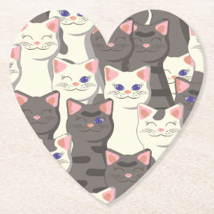 White and gray cats pattern paper coaster
