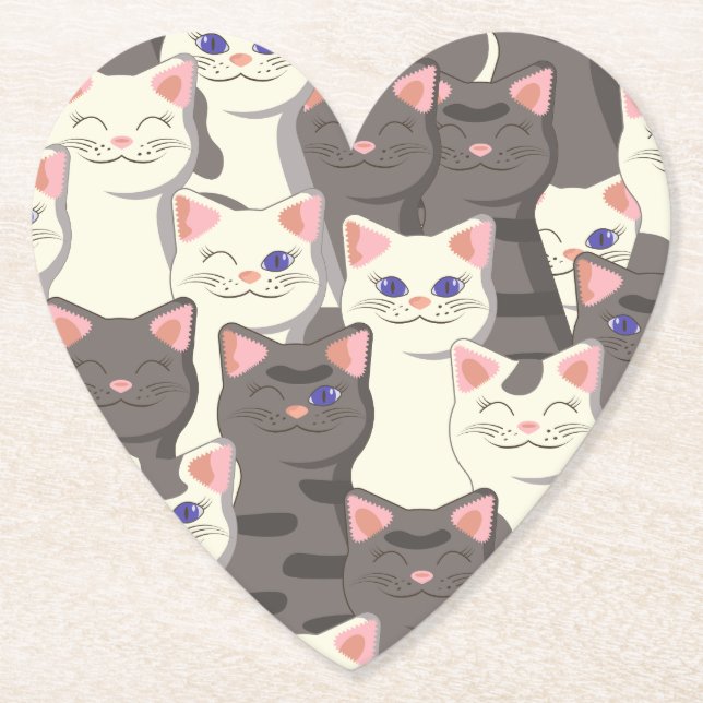 White and gray cats pattern paper coaster (Front)