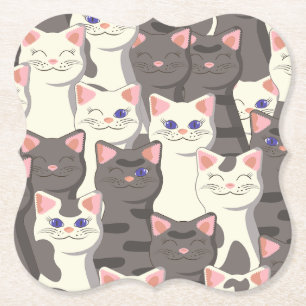 White and gray cats pattern paper coaster