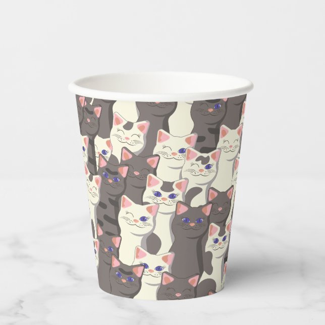 White and gray cats pattern paper cups (Front)