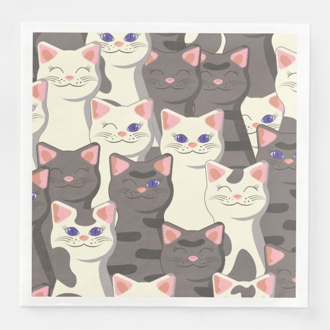 White and gray cats pattern paper dinner napkins (Front)