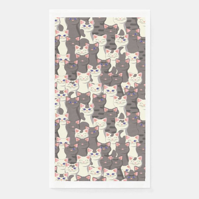 White and gray cats pattern paper guest towels (Front)