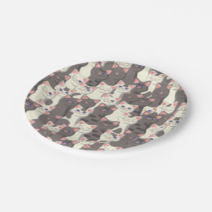 White and gray cats pattern paper plates