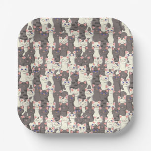 White and gray cats pattern paper plates