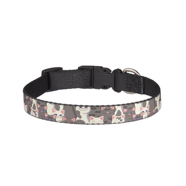 White and gray cats pattern pet collar (Front)