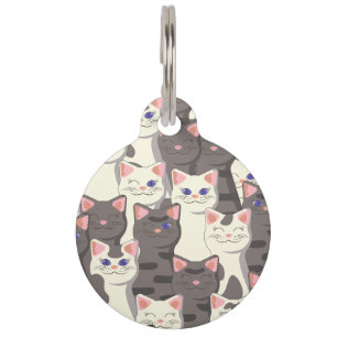 White and gray cats pattern pet ID tag