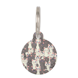 White and gray cats pattern pet ID tag