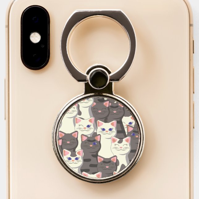 White and gray cats pattern phone ring stand (Close Up)