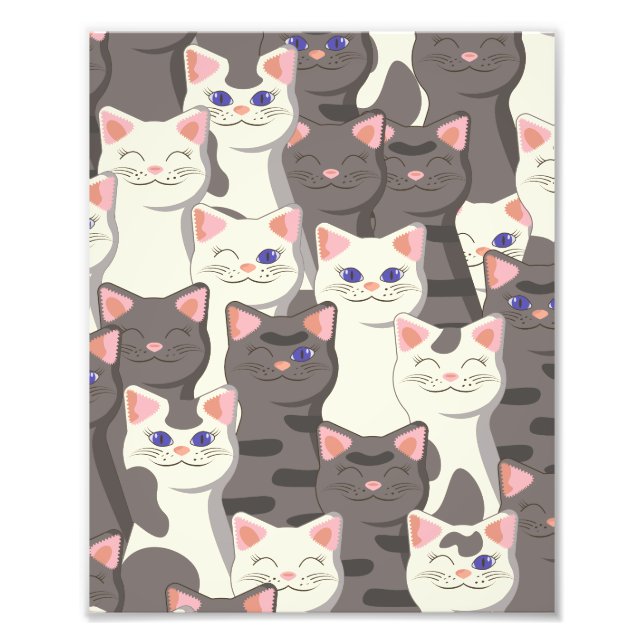 White and gray cats pattern photo print (Front)