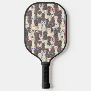 White and gray cats pattern pickleball paddle