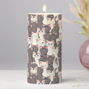 White and gray cats pattern pillar candle