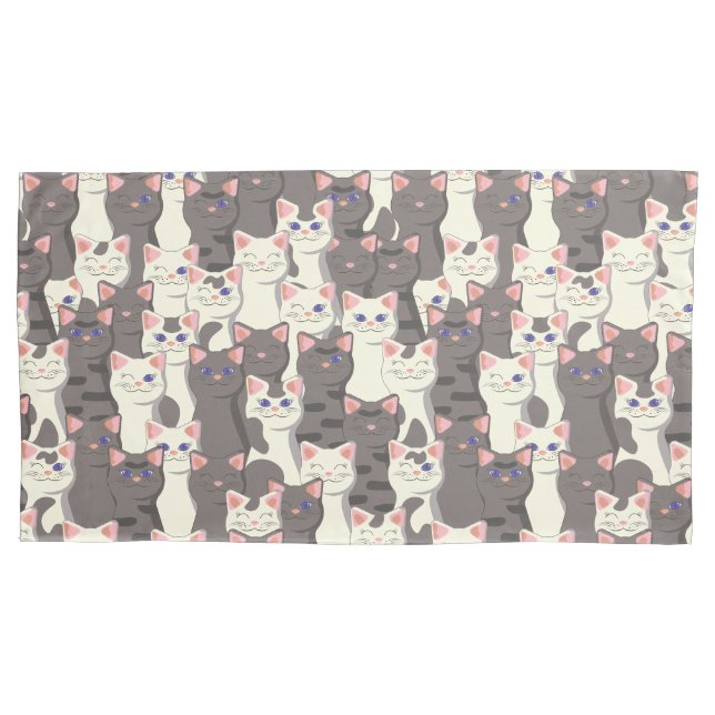 White and gray cats pattern pillow case (Front)