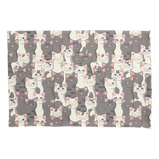 White and gray cats pattern pillow case (Front)