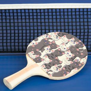 White and gray cats pattern ping pong paddle