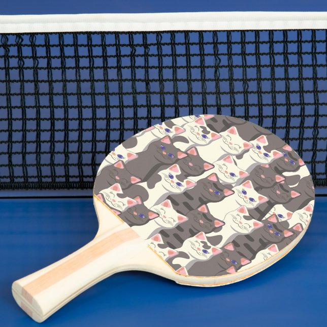 White and gray cats pattern ping pong paddle (Insitu)