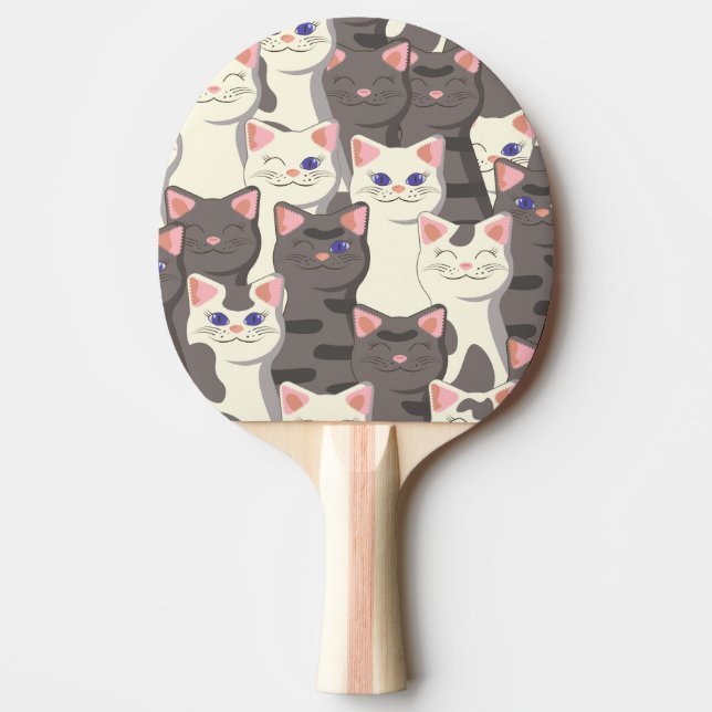 White and gray cats pattern ping pong paddle (Front)