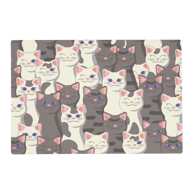 White and gray cats pattern placemat (Front)