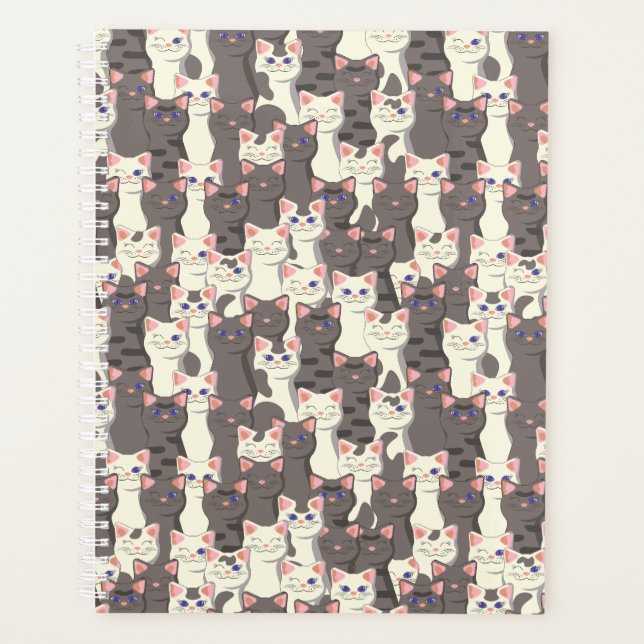 White and gray cats pattern planner (Front)